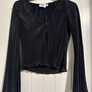 Princess Polly Black Ribbed Blouse button